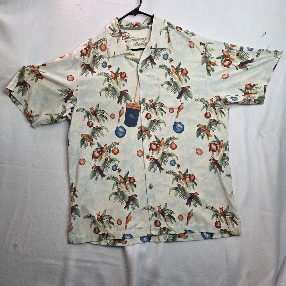 Tommy Bahama Mens Silk Holiday Camp Shirt Seasons Greetings‎ Birds T39506 M